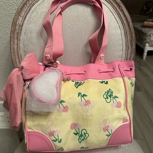 Juicy Couture Pink & Yellow Cherry Print Tote